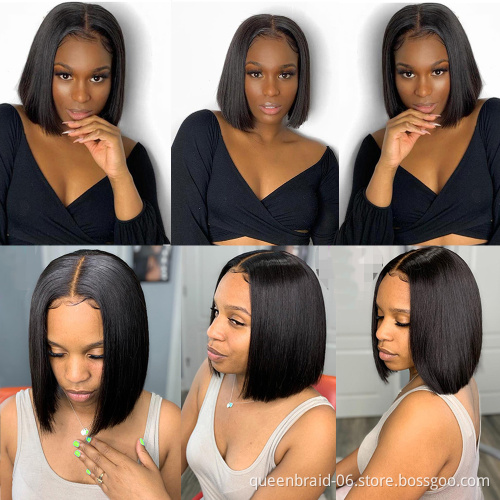 Short Bob Lace Front Wigs Straight Human Hair 4x4 Lace Closure Wigs Brazilian Virgin Hair with Baby Hair Pre Plucked Natural